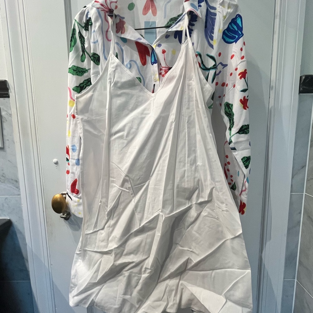 LOFT Red and Blue A-Line Shirt Dress - Picture 11 of 13